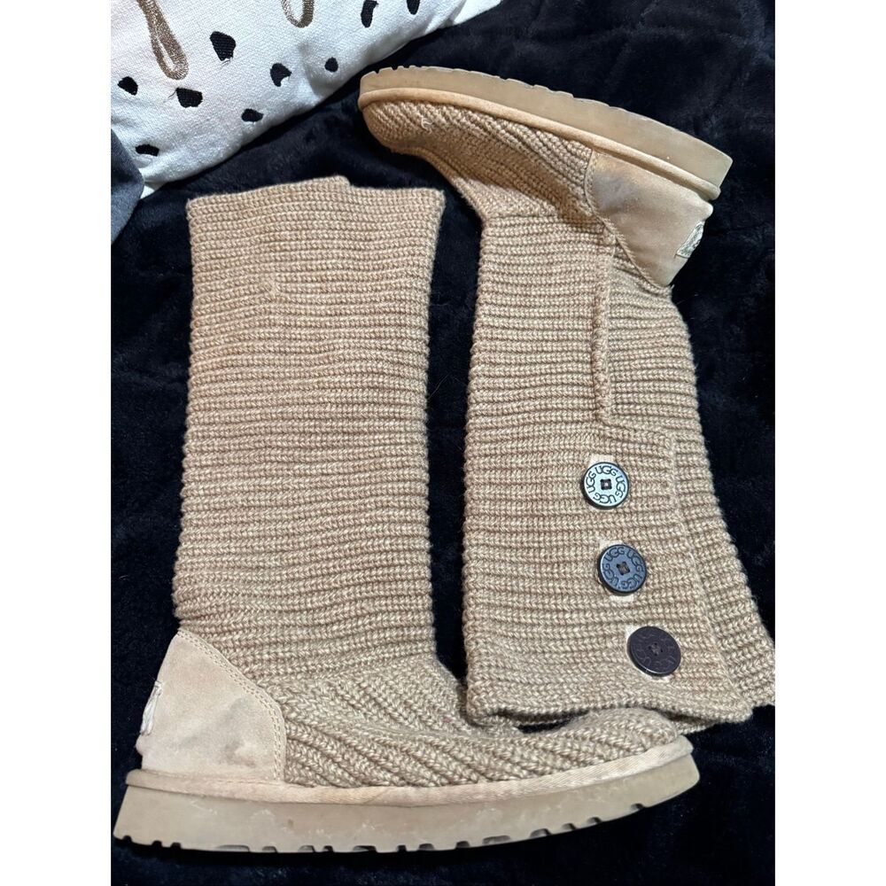 Sz 10 sweater knit tan/brown Cardy UGG boots tall or fold over wear - Picture 2 of 10